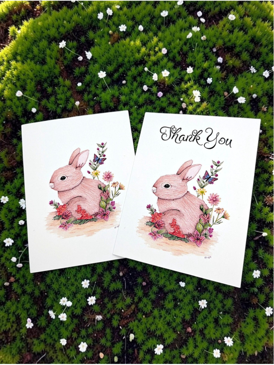 Unbranded Other - Floral Bunny Notecards 4.25 x 5.5